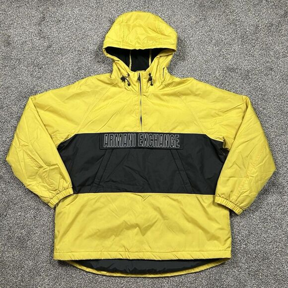 Armani Exchange Mens XL‎ Pullover 1/4 Zip Jacket Hooded Pocket Yellow Black